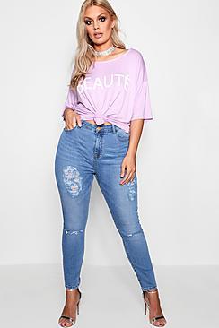Boohoo Plus Izzy Distressed Washed Skinny Jean