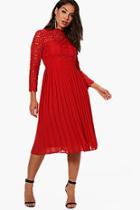 Boohoo Emily Lace Top Pleated Midi Skater Dress