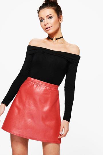 Boohoo Gigi Wet Look Scuba A Line Mini Skirt Cinnamon