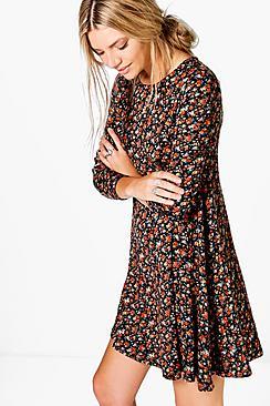 Boohoo Lara Ditsy Brushed Knit Floral Swing Dress