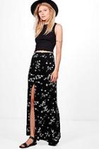 Boohoo Petite Leanne Dark Floral Split Maxi Skirt