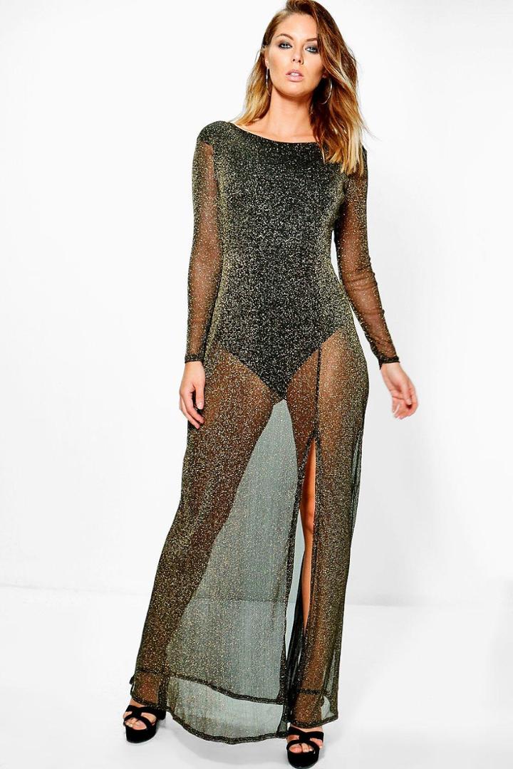 Boohoo Hedda Metalic Maxi Dress With Bodysuit Gold