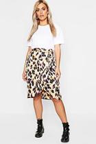 Boohoo Plus Leopard Satin Ruffle Wrap Skirt