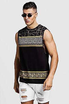 Boohoo Animal Chain Print Loose Fit Drop Armhole Tank