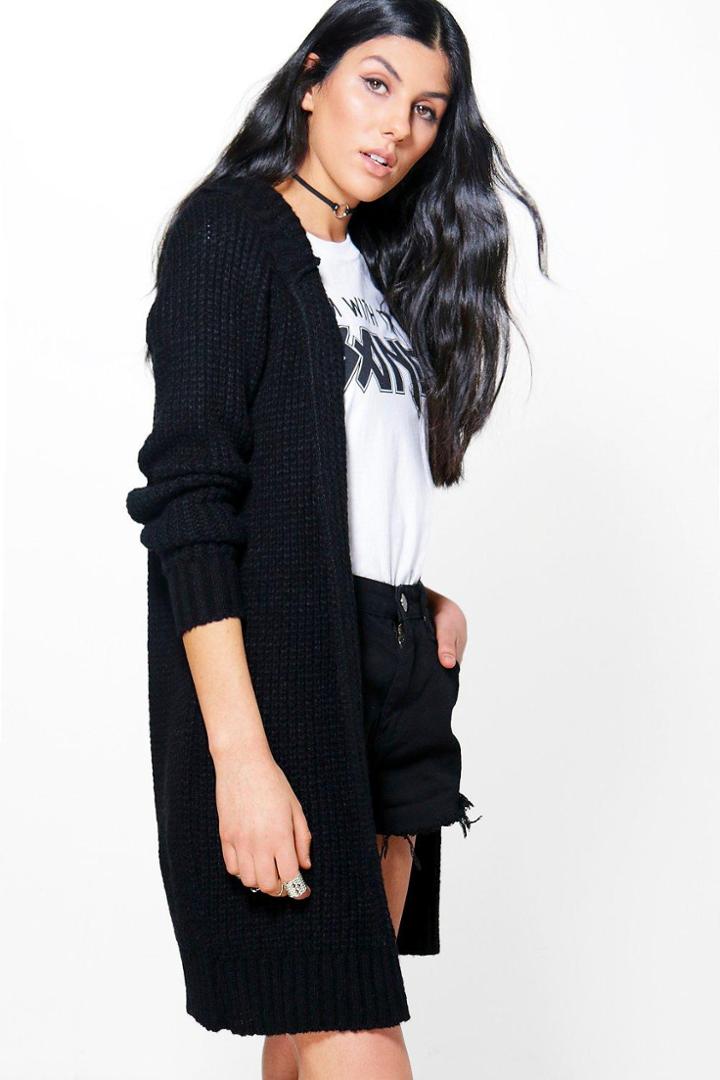Boohoo Aliyah Soft Knit Hooded Long Cardigan Black