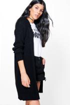 Boohoo Aliyah Soft Knit Hooded Long Cardigan Black