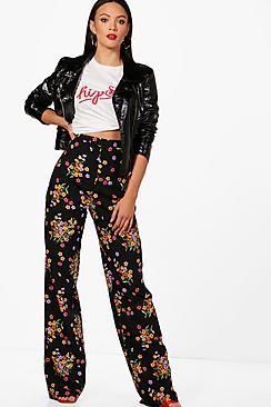 Boohoo Tall Kayla Floral Print Wide Leg Woven Trousers