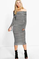 Boohoo Charmaine Off Shoulder Striped Midi Dress Multi