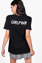 Boohoo Grace Grl Pwr Slogan T-shirt Black