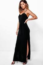 Boohoo Abbie Lace Trim Tie Waist Maxi Dress