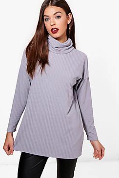 Boohoo Oversized Roll Neck Knit Rib Jumper