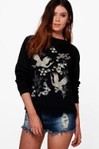 Boohoo Tall Katya Oriental Front Print Sweatshirt Black