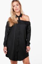 Boohoo Plus Jessica Cut Out Collar Shirt Dress Black