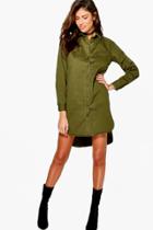 Boohoo Kelly Denim Utility Dress Khaki