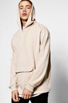 Boohoo Oversized Over The Head Hoodie With Half Zip & Pocket Taupe