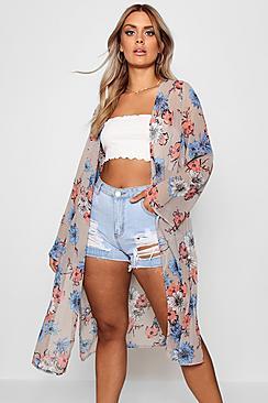 Boohoo Plus Ivy Floral Midi Length Kimono