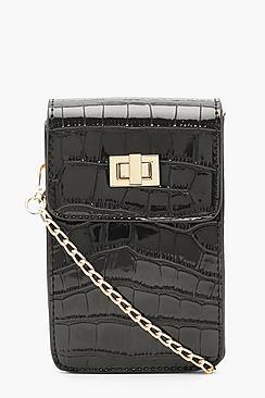 Boohoo Mini Croc Rectangle Cross Body
