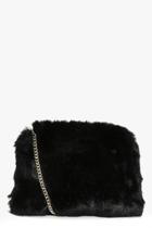 Boohoo Kara Fluffy Faux Fur Cross Body Bag Black