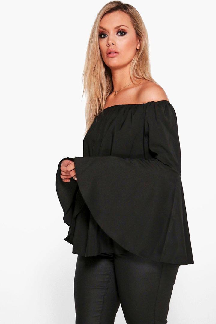 Boohoo Plus Eve Wide Sleeve Off The Shoulder Top Black