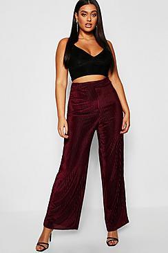 Boohoo Plus Stripe Velvet Wide Leg Trouser