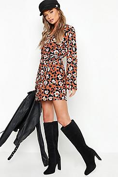 Boohoo Oversized Leopard Belted Shift Dress