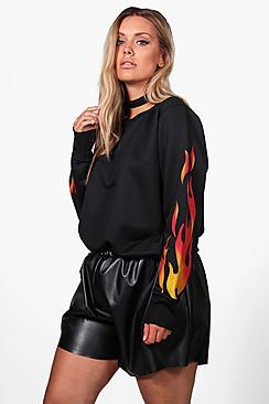 Boohoo Plus Nadia Flame Oversized Sweat Top