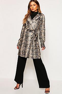 Boohoo Snake Print Trench Coat