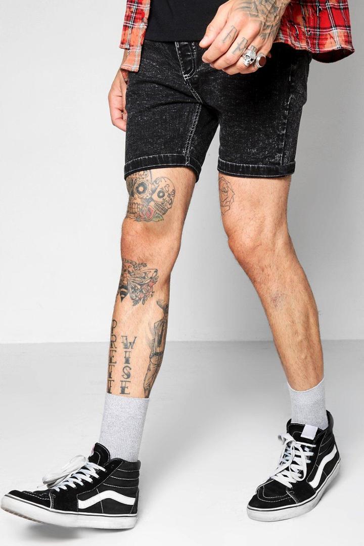 Boohoo Black Acid Wash Skinny Fit Denim Shorts Black
