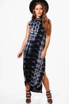 Boohoo Petite Victoria Tie Dye Tank Maxi Dress Black