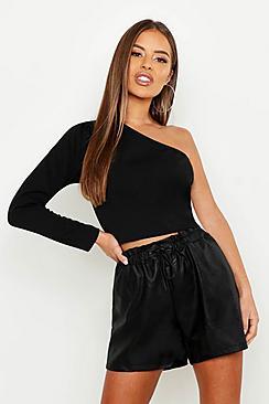 Boohoo Petite One Shoulder Long Sleeve Crop Top