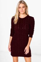 Boohoo Mollie Boucle Cable Knit Dress Merlot