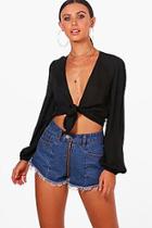 Boohoo Petite Molly Tie Wrap Front Blouse