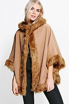 Boohoo Katie Faux Fur Trim Cape