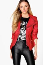 Boohoo Nancy Faux Leather Biker Jacket Red