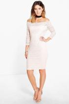 Boohoo Kelly Lace Bardot Midi Dress Nude