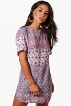 Boohoo Tara Tile Print Cap Sleeved Shift Dress Multi