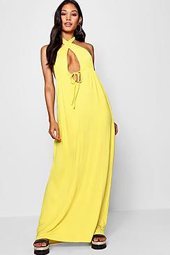Boohoo Plunge Front Halterneck Maxi Dress
