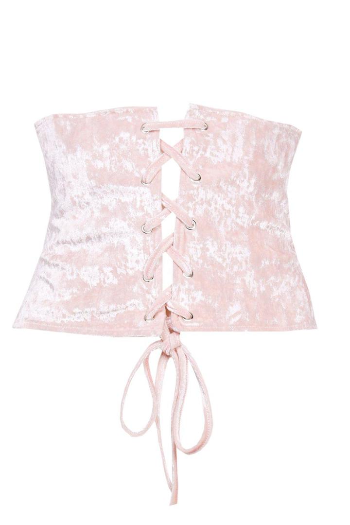 Boohoo Lilly Velvet Corset Waist Belt Blush