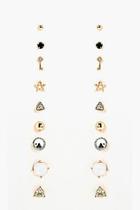 Boohoo Emmy Key And Diamante Mixed Earring Stud 9pk