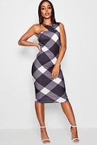 Boohoo Lia Large Gingham Cut Away Neck Midi Dress