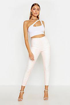 Boohoo Snake Print Peach Tonal Leather Look Leggings