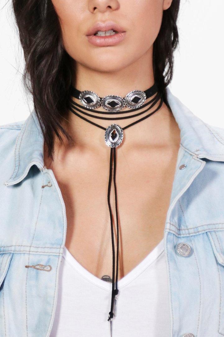Boohoo Diana Concho Layered Tie Choker Multipack Black