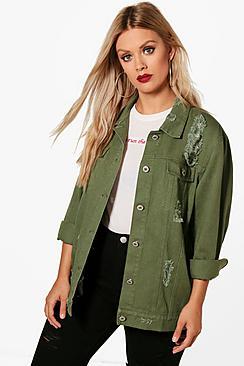 Boohoo Plus Jemima Distressed Twill Jacket