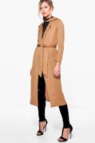 Boohoo Petite Jessica Tie Waist Collar Duster Camel