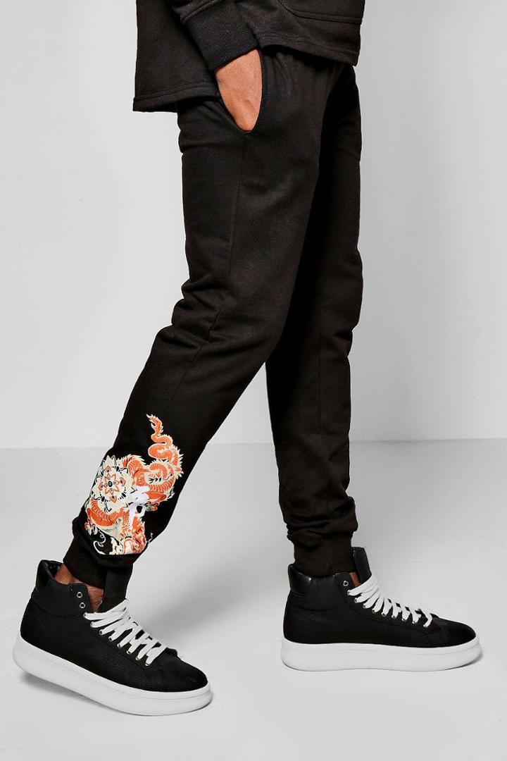 Boohoo Skinny Fit Dragon Print Joggers Black