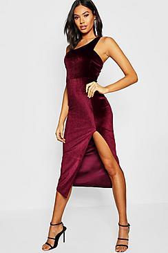 Boohoo Tall Strappy One Shoulder Velvet Mini Dress