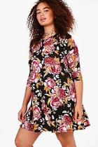 Boohoo Plus Debbie Floral 3/4 Sleeve Swing Dress