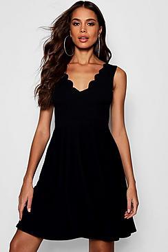 Boohoo Tall Maisy Scallop Hem Skater Dress