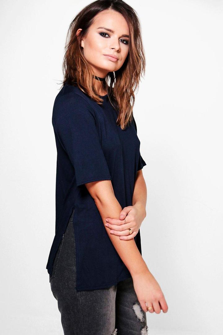 Boohoo Michelle Oversized Half Sleeve T-shirt Navy