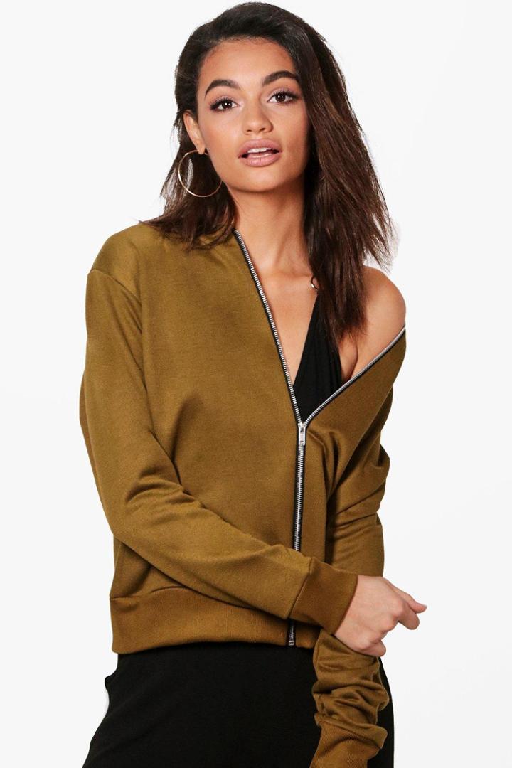 Boohoo Lauren Drop Shoulder Bomber Jacket Khaki